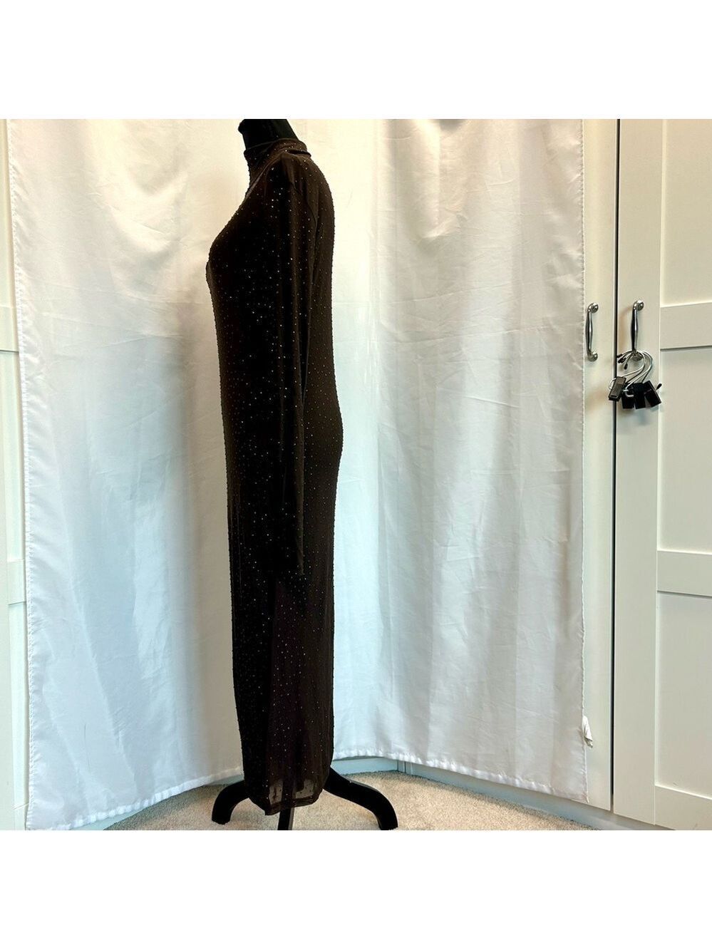 AFRM Los Angeles dark brown Shailene crystal Rhinestone embellished mesh Dress L - Picture 5 of 15